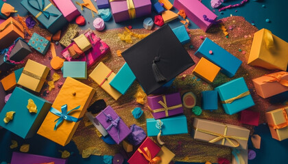 Abundance of wrapped gifts in cute cardboard containers for celebration generated by AI