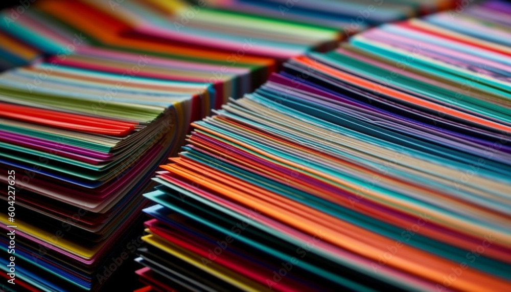 Poster a large stack of multi colored paper documents in a heap generated by ai