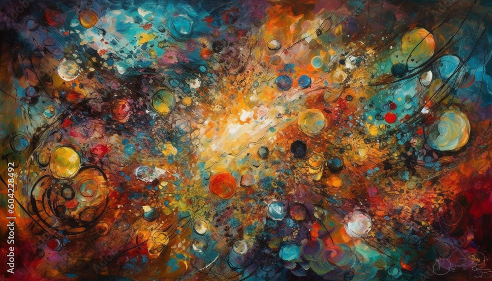 Poster vibrant colors and chaotic curves create a futuristic fantasy backdrop generated by ai