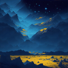 illustration of an background with mountains and stars
