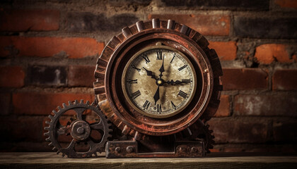 Antique clockworks a rusty, old fashioned machinery working with accuracy indoors generated by AI