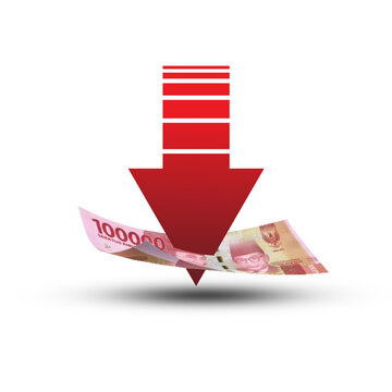 Surakarta, Indonesia - 05 20 2023: Photo Illustration of Net Rupiah Value Decreasing with Down Arrow and Dramatic Shadow of Money