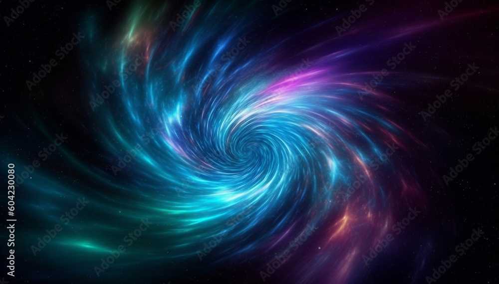 Poster abstract galaxy explodes in multi colored supernova, illuminating star field generated by ai