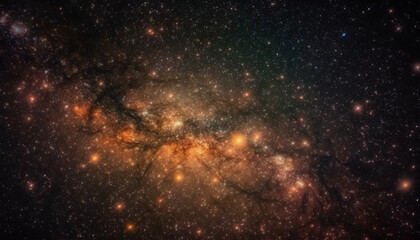 Obraz premium Exploring the deep blue galaxy, illuminated by bright satellites generated by AI