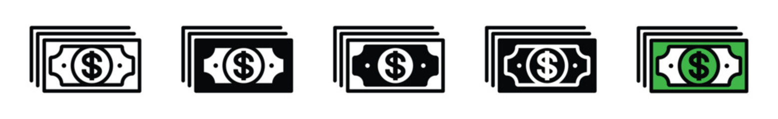Wad of money icon vector in line, flat, and color style on white background with editable stroke for apps and websites. Dollar, coins, currency, cash, finance, payment symbol. Vector illustration