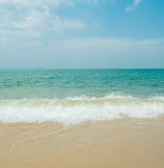 Beautiful Landscape summer panorama front viewpoint tropical sea beach white sand clean and blue sky background calm Nature ocean Beautiful  wave water travel Sai Kaew Beach East thailand Chonburi