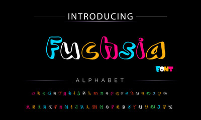 Obraz na płótnie Canvas Fuchsia Funky colorful cartoon font type. Vector alphabet