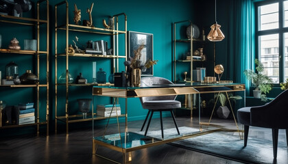 Modern elegance in a luxurious domestic room with comfortable chairs generated by AI