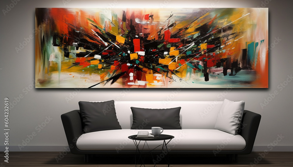 Poster Vibrant colors and abstract patterns create modern elegance indoors generated by AI