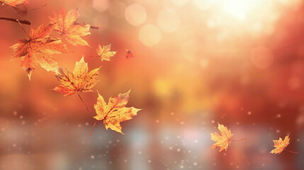 Blurred autumn background nature with maple leaf fall from trees, Generative AI Technology 