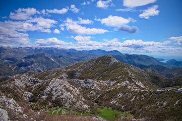 Fototapeta na wymiar Panorama of karst landscape in Croatia with Adriatic sea in background