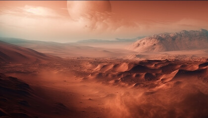Majestic mountain range at sunset, a beauty in nature landscape generated by AI