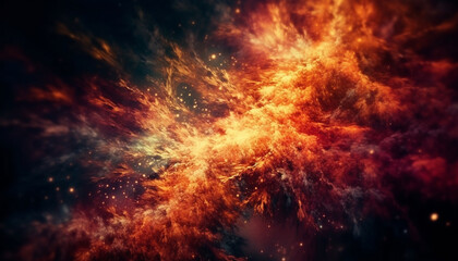 Exploding fireball igniting abstract galaxy backdrop in futuristic illustration generated by AI