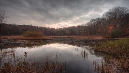 Fototapeta premium Tranquil scene of a multi colored autumn meadow at dusk generated by AI