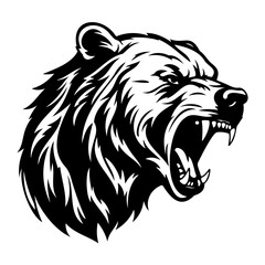 ferocious Bear, Angry Bear Face Side, Bear mascot logo, Bear Black and White Animal Symbol Design.