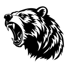 ferocious Bear, Angry Bear Face Side, Bear mascot logo, Bear Black and White Animal Symbol Design.