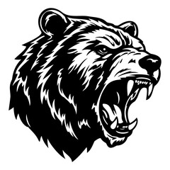 ferocious Bear, Angry Bear Face Side, Bear mascot logo, Bear Black and White Animal Symbol Design.