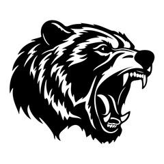 ferocious Bear, Angry Bear Face Side, Bear mascot logo, Bear Black and White Animal Symbol Design.