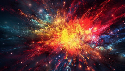 Supernova explosion illuminates vibrant multi colored galaxy in abstract design generated by AI