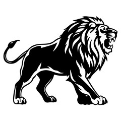 ferocious Lion, Angry Lion Face Side, Lion mascot logo, Lion Black and White Animal Symbol Design.