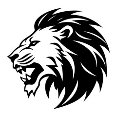 ferocious Lion, Angry Lion Face Side, Lion mascot logo, Lion Black and White Animal Symbol Design.