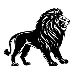 ferocious Lion, Angry Lion Face Side, Lion mascot logo, Lion Black and White Animal Symbol Design.