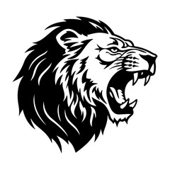 Fototapeta na wymiar ferocious Lion, Angry Lion Face Side, Lion mascot logo, Lion Black and White Animal Symbol Design.