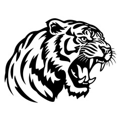 ferocious tiger, Angry tiger Face Side, tiger mascot logo, tiger Black and White Animal Symbol Design.