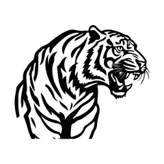Fototapeta na wymiar ferocious tiger, Angry tiger Face Side, tiger mascot logo, tiger Black and White Animal Symbol Design.