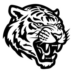 ferocious tiger, Angry tiger Face Side, tiger mascot logo, tiger Black and White Animal Symbol Design.