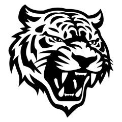 ferocious tiger, Angry tiger Face Side, tiger mascot logo, tiger Black and White Animal Symbol Design.