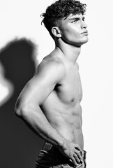 man arm attractive strength studio black and white torso sexy model healthy fitness black