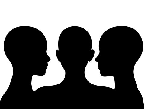3D rendering. Three angles of a female bald head.