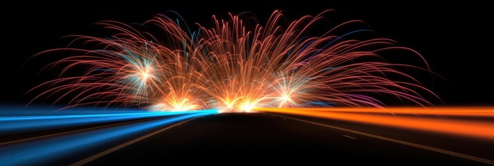 Colorful fireworks on the 4th of July. Festival celebration explosion. Abstract firecrackers in the night sky.