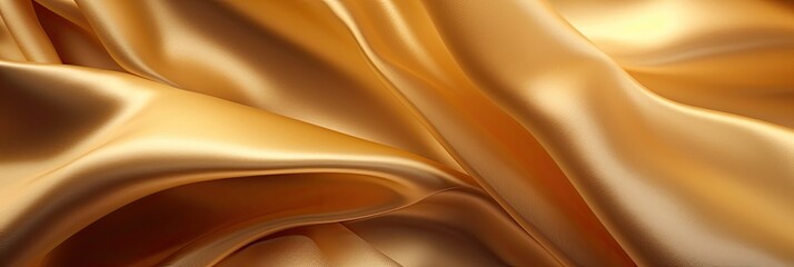 Fototapeta premium Satin silk fabric background. Rippling scarf texture. Luxury shiny wallpaper in gold.