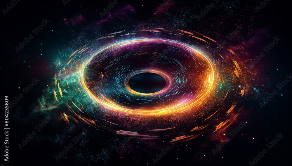 Poster futuristic exploding planet, multi colored fire, natural phenomenon illuminated backdrop generated b