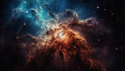 Supernova explosion creates abstract star field in deep space landscape generated by AI