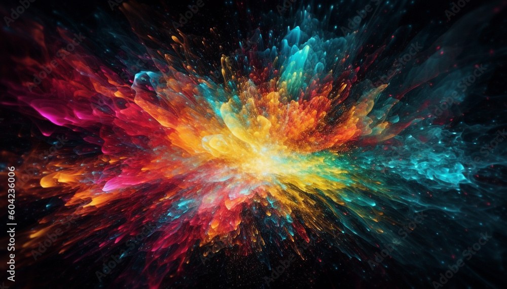 Poster exploding star field illuminates deep space in vibrant colors generated by ai