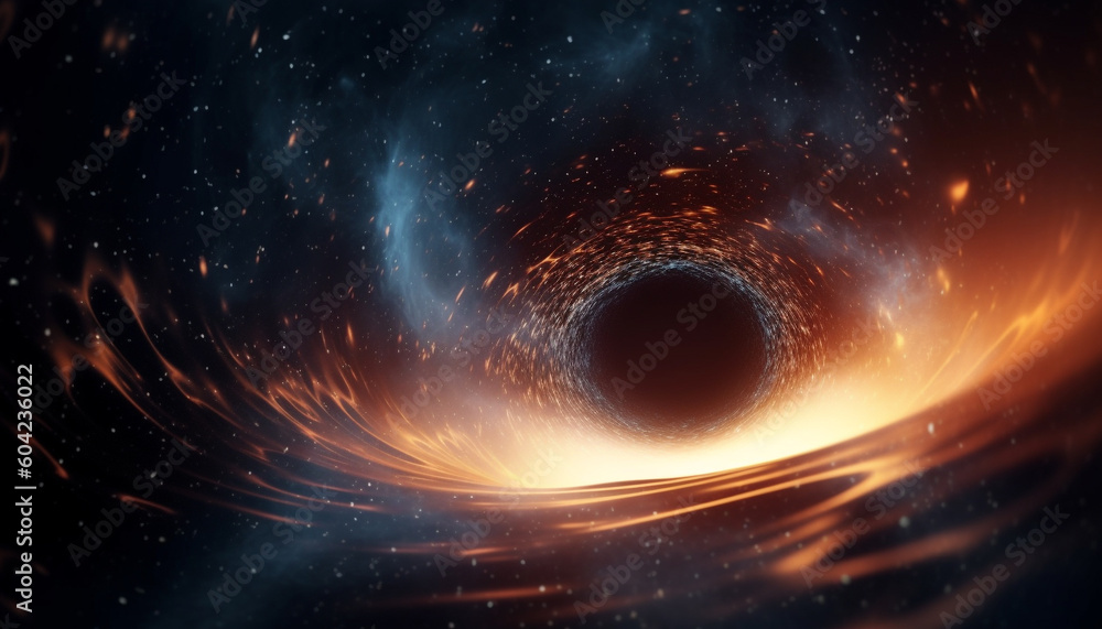 Poster abstract galaxy explodes in bright multi colored wave of computer graphics generated by ai