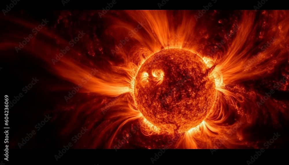 Poster fiery inferno of a natural phenomenon, exploding in abstract design generated by ai