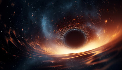 Abstract galaxy explodes in bright multi colored wave of computer graphics generated by AI