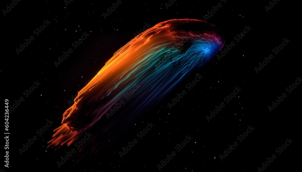 Poster exploding star field illuminates bright, fiery wave in black background generated by ai