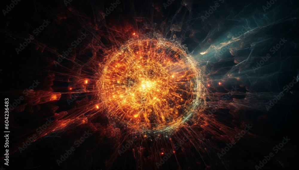 Poster exploding galaxy ignites abstract ideas, sparking futuristic creativity in science generated by ai