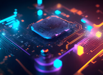 Luminescent Motherboard with chip-digital technology background
