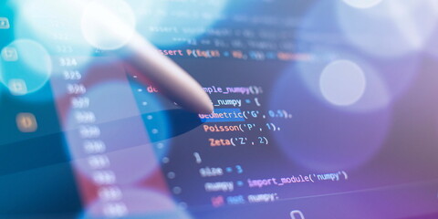 Programmer developer screen. Desktop PC monitor photo. IT business.