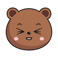 Bear Squinting Face Head Kawaii Sticker Isolated