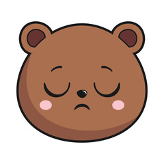 Bear Smirking Face Head Kawaii Sticker Isolated