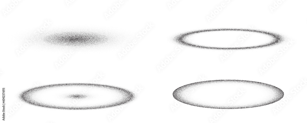 Poster stippled shadows with dotted gradient. circles and ovals with grainy effect. halftone noise vector t