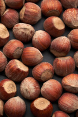 Whole hazelnuts nuts with shell close-up studio shot
