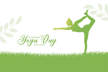 international yoga day background with women doing exercise on grass